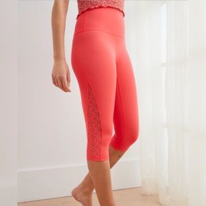 Aerie | Lasercut High Waisted Crop Leggings | neon red